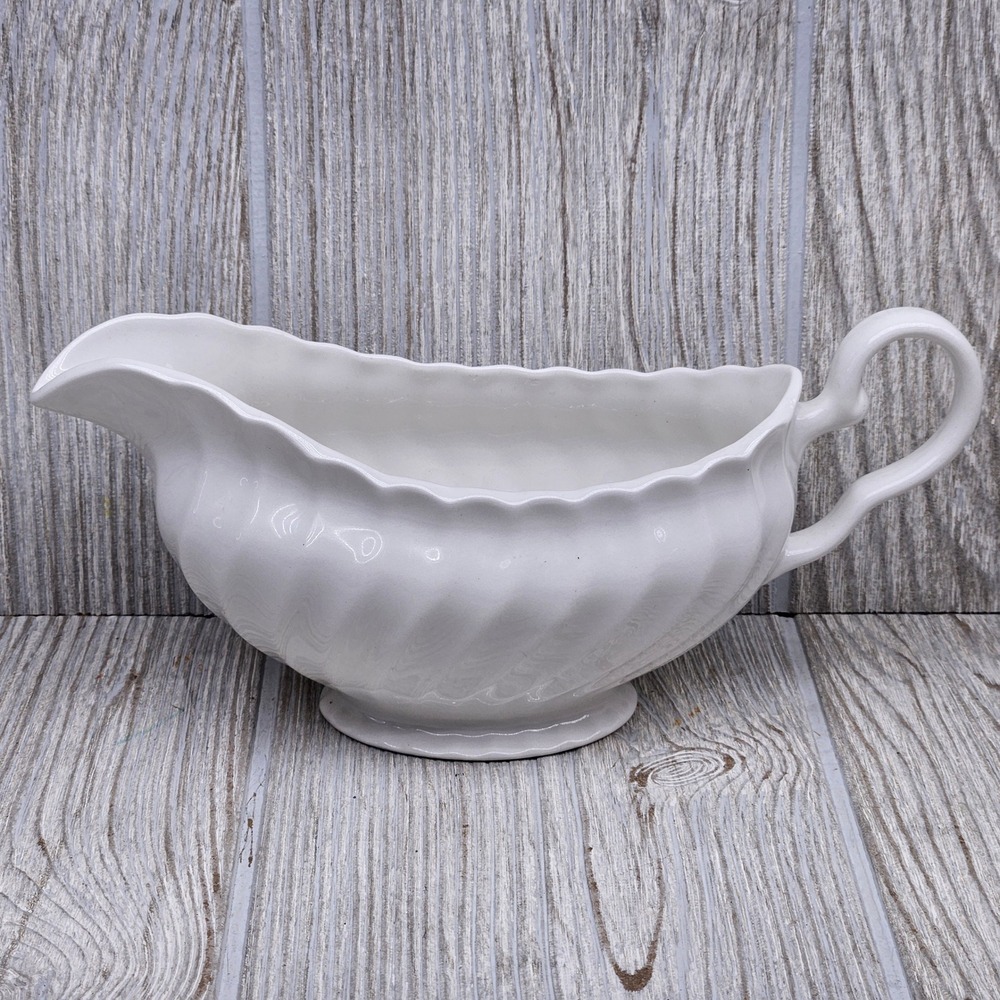 Johnson Brothers Regency White Ironstone Gravy Boat Swirl Scalloped England